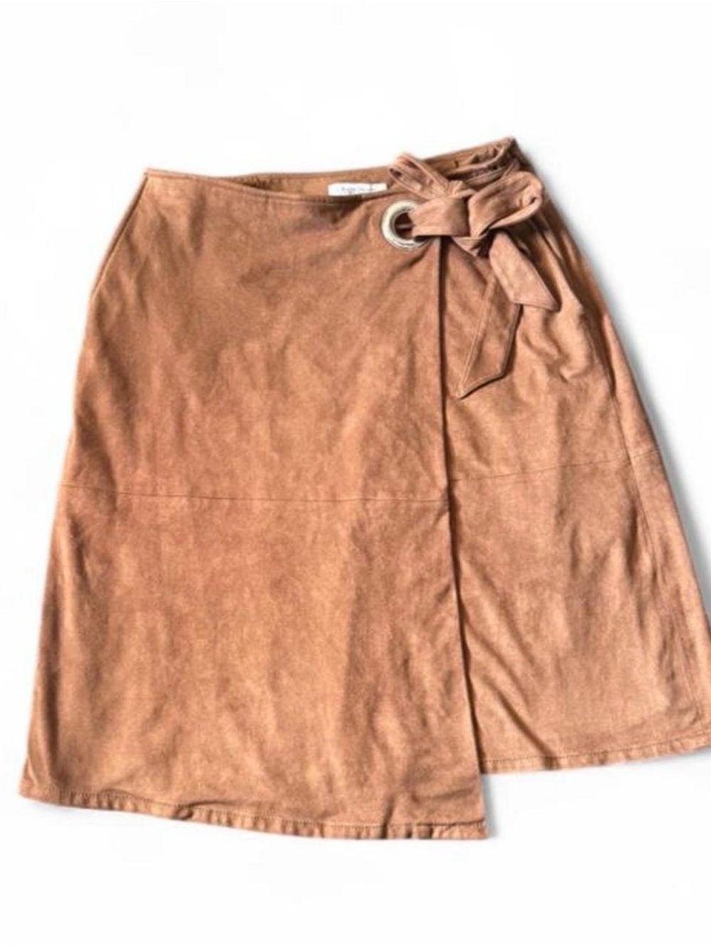 White House Black Market Faux Suede Wrap Midi Skirt in Tan